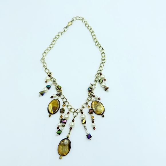 Vintage Gold and Brown Mother of Pearl Beaded Statement Necklace - Picture 3 of 7